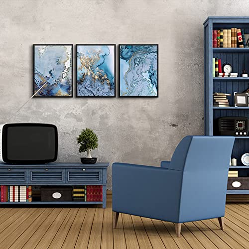 3 Piece Black Framed Wall Art For Living Room Wall Decorations For Bedroom Canvas Wall Pictures Office Wall Decor Blue Abstract Wall Art Watercolor Paintings Bathroom Decor Modern Home Decor 12"X16" 3 #TOP2