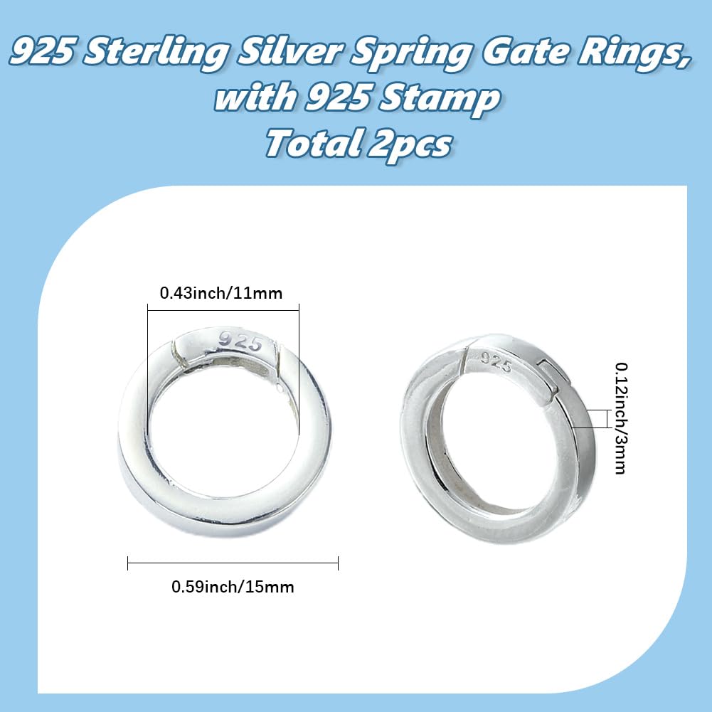 SUNNYCLUE 1 scatola di 2 anelli a molla in argento Sterling 925 per cancelli, clip per bracciali, collane, chiusure a moschettone, chiusure a scatto, per la creazione di gioielli, accessori fai da te