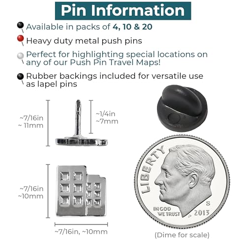 Image of Building Push Pins - Silver Metal Building Pins - for Cork Board, Maps, or Lapel Pin Use - Designed in USA - Set of 4