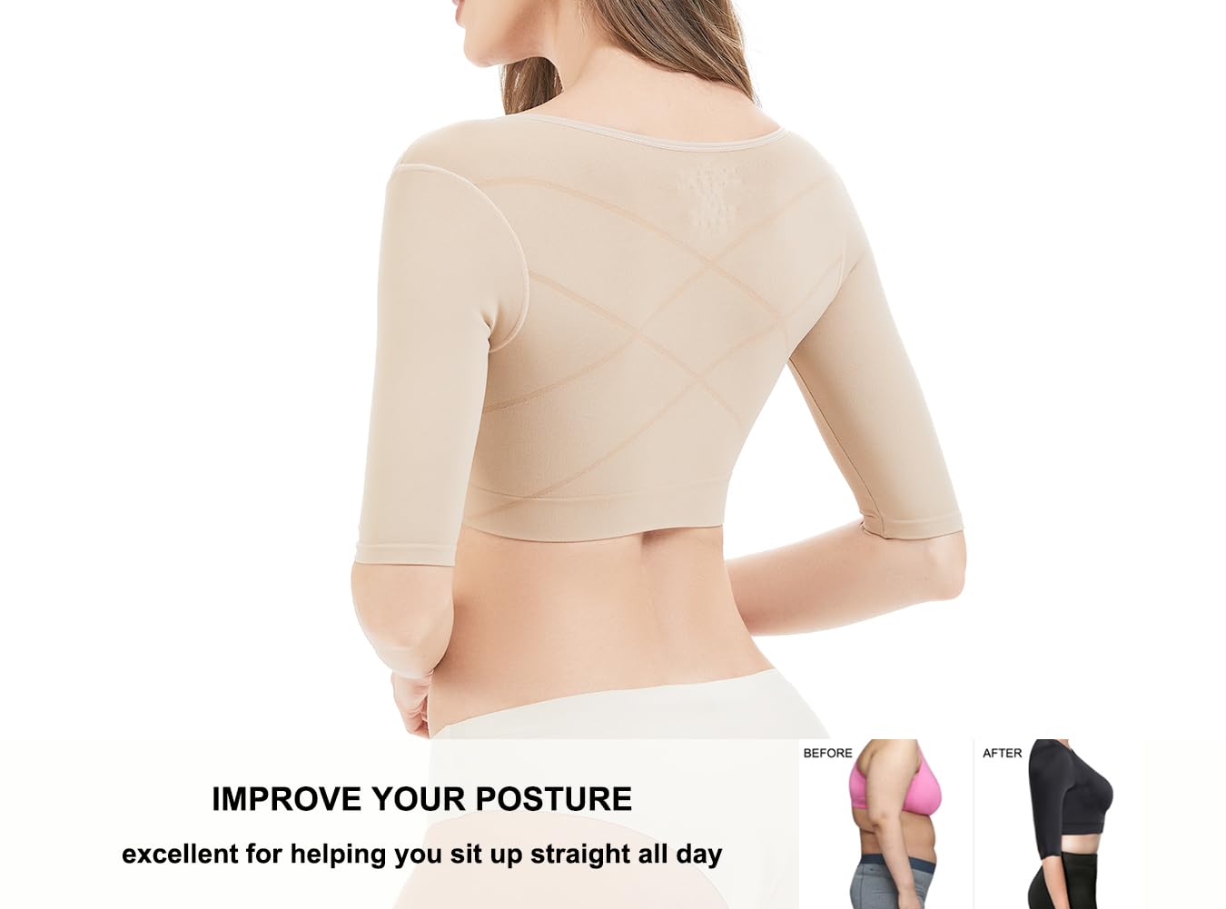 KSKshape Kształtownik ramion dla kobiet rękawy kompresyjne na ramiona pooperacyjne rękawy wyszczuplające korektor postawy topy bielizna modelująca, L