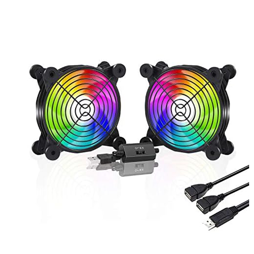 upHere U1207 USB Fan Dual-Ball Bearings,Rainbow LED,Multi-Speed Control,Silent 120mm Fan for Computer Cases Computer Cabinet Playstation Xbox Cooling