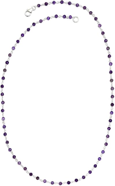 TJC Natural Amethyst Bead String Necklace for Women with Fancy Clasp in 925 Sterling Silver Size 20 Inches Gift for Wife Girlfriend Mother February Birthstone Metal Wt. 2.12 Grams
