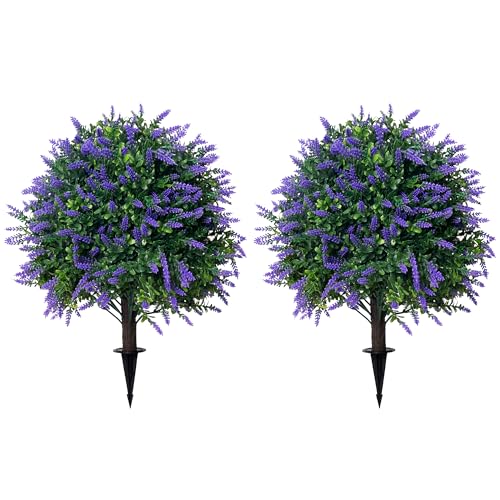 Árbol de bola artificial de lavanda de 21.6 pulgadas para decorar esquinas sin luz natural 2