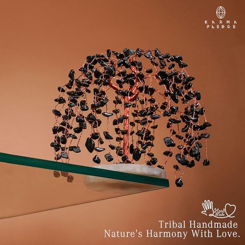 image for KARMAPLEDGE Black Obsidian Crystal Tree of Life Chakra Healing, Home a