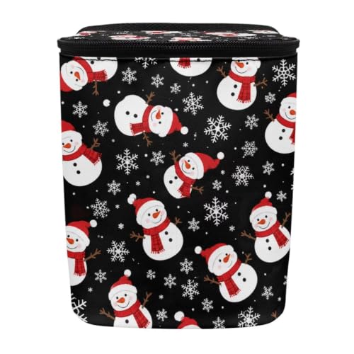 Image of Talayituse Snowman Snowflake Print Car Trash Can Portable Auto Garbage Bin Multifunctional Vehicle Interior Accessories with Adjustable Straps Universal Fit Truck SUV Sedan Christmas Decor