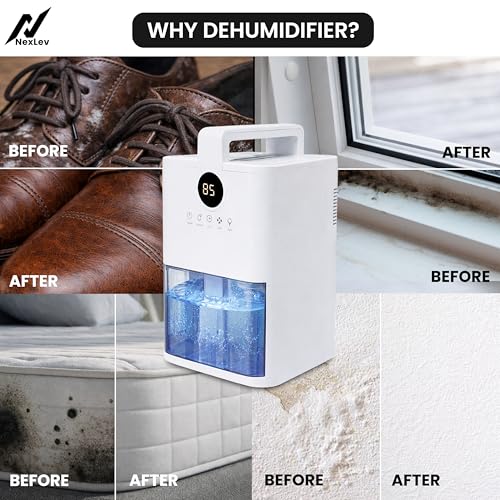 Image of NexLev Dehumidifier for Room Moisture | 1000ML Tank | Covers Up to 200 Sq. Ft. | Removes Dampness, Mold & Musty Odor | Ideal for Bedroom, Wardrobe, Bathroom & Office | Auto Shut-Off | DH-01