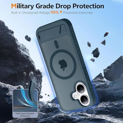 Image of KARWAN Matte Back Case Cover Compatible with iPhone 17 with Magnetic Stand Shockproof Cover with Camera Protection, Scratch Resistant, MagEaze Wireless Charging Support,N52 Magnetic Ring,Blue
