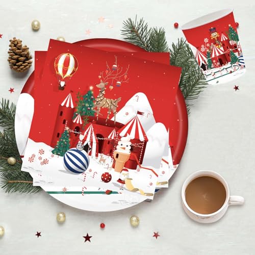 53Pcs Christmas Party Tableware Set,16 Guests Christmas Table Decoration Dinnerware Set with Xmas 137*274cm Tablecloth Napkins Christmas Paper Plates for Christmas Party Supplies Tableware Decorations - Image 3