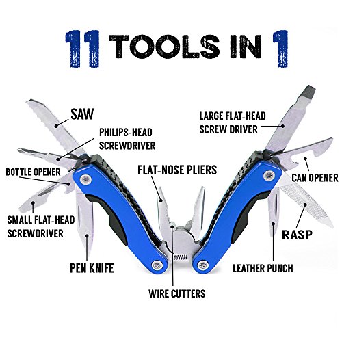 11-In-1 Multitool - 3" Stainless Steel Folding Utility Pocket Tool With Carrying Pouch By Knack (Blue) #TOP2