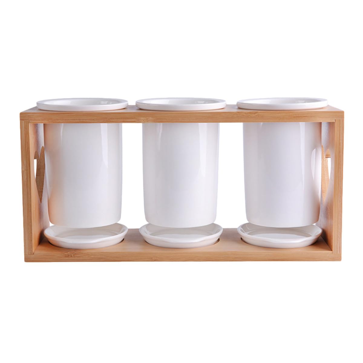 Gatuida Organisateur Support et 3 Céramique de Compartiments Couverts en Bois Design Égouttoir Délicat et Résistant la Déformation Ustensiles Cuisine