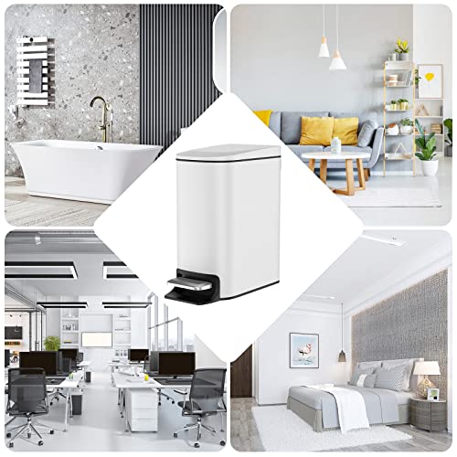 Bethebest 6 Liter/1.6 Gallon Small Trash Can With Soft Close Lid, Rectangular , Removeble Wastebasket,Stainless Steel For Bathroom,Bedroom,Office (White) #TOP6