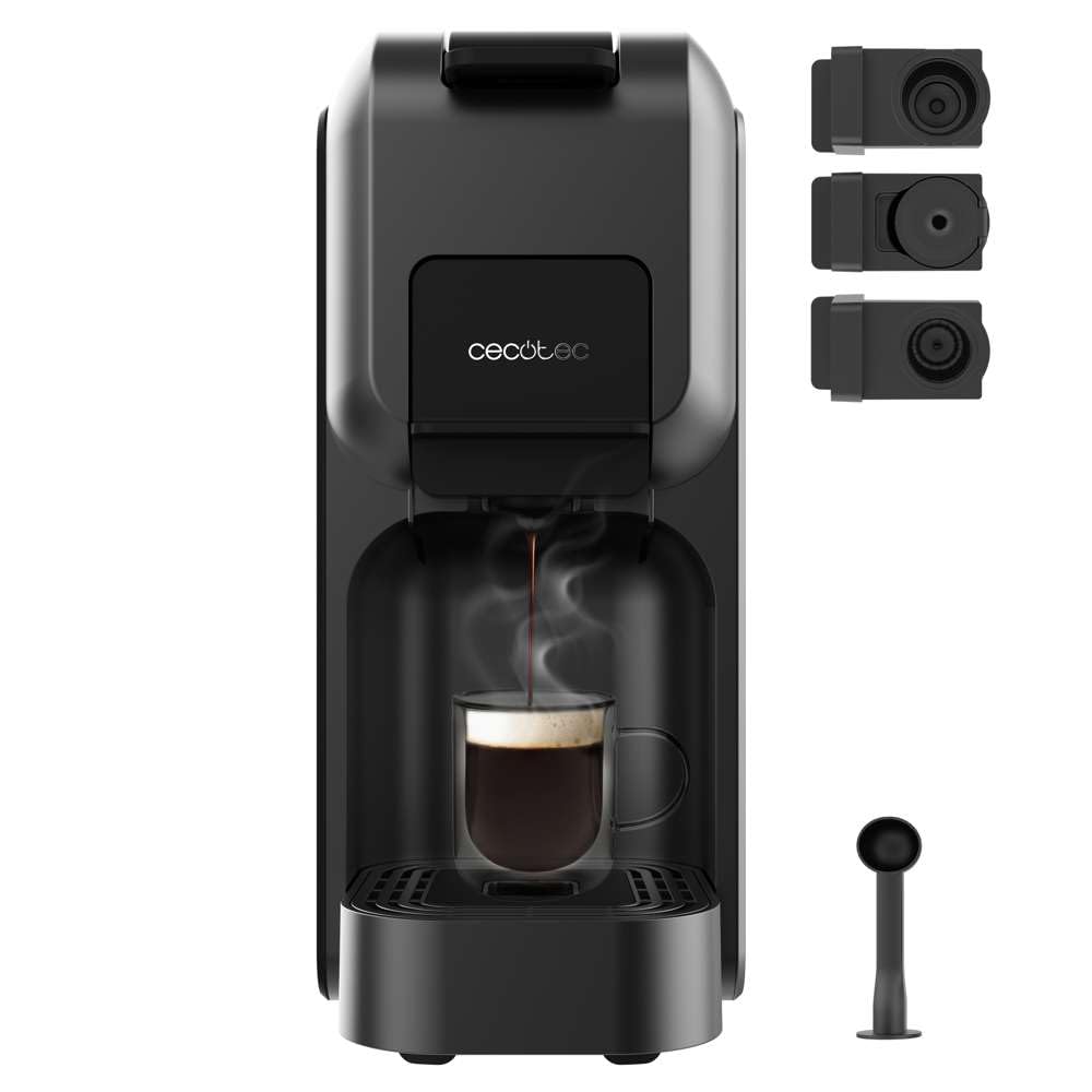 Cecotec Cafetera Cápsulas Express Compacta FreeStyle Compact Black. 1350W, 20 Bares, Apta para Café Molido, Dolce Gusto, Nespresso y K-fee, Depósito Extraíble de 800ml, Apagado Automático