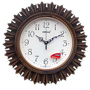 Oreva Aq 6197 Plastic Wooden Look Designer Wall Clock (32.5 X 32.5 X 4.8 Cm), Brown – Analog