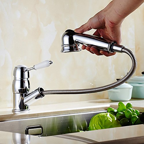 La alta calidad de cromo grifo de la cocina grifo de latón caliente y frío fregadero grifo agua del grifo con la extracción en Cabeza de ducha