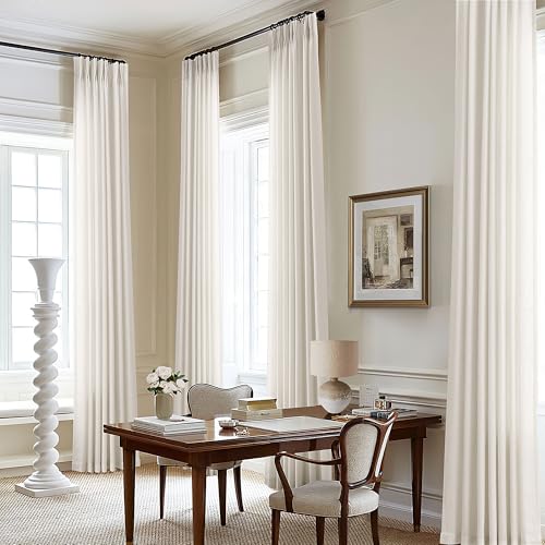 DUKIYO 105 Inch Extra Long Curtains Linen Pinch Pleated Cream Semi Sheer