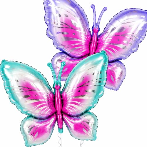 Image of Wanna Party Big Size Butterfly Foil Balloon Set of 2 for Birthday Decoration | Blue & Purple Butterfly Balloons | Helium Supported Kids Party Decor | Theme Celebration Supplies