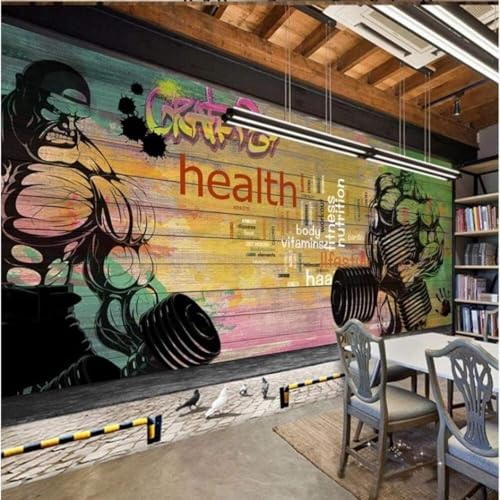 XLMING Nostalgia Retro Deporte Gimnasio Levantamiento De Pesas Vetas De Madera 3D Papel Pintado Tapiz Textura de Seda Oficina Comedor Sofá Dormitorio Sala Estar TV Fondo Pantalla-150cm×105cm