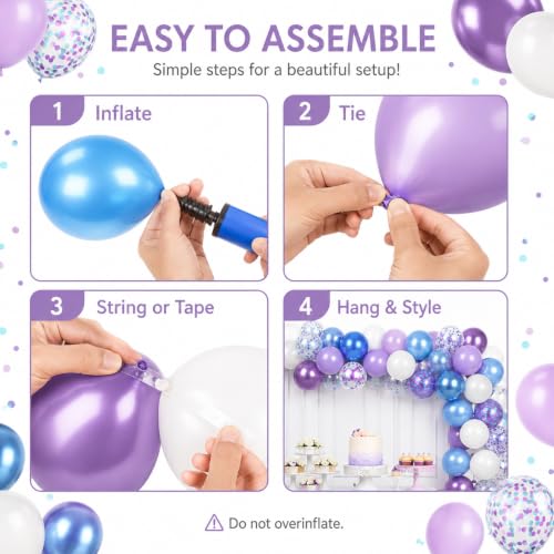 Image of Blue and Purple Balloons Set, 50 PCS Blue 12 Inch Mermaid Balloon, Metallic Purple White Latex Ballons Confetti Helium Balloons for Girls Mermaid Birthday Party Baby Shower Winter Supplies