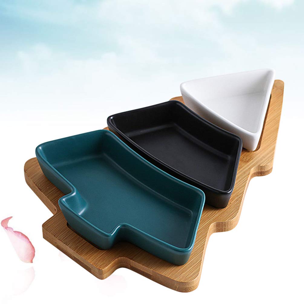 Piatto da portata in ceramica natalizia rimovibile for albero di Natale, snack, vassoio for antipasti, piatto da dessert, piatto in porcellana con base in bambù, for vacanze, matrimoni, feste in casa,
