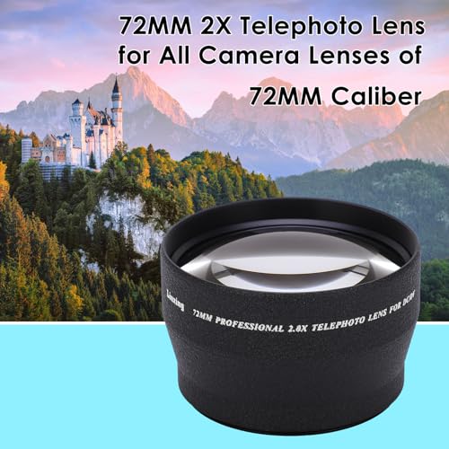 Telephoto Lens, 72MM 2X Magnification Telephoto Lens Aluminium Alloy Teleconverter Lens for 72mm Camera Lens and 82mm Filter - Image 2