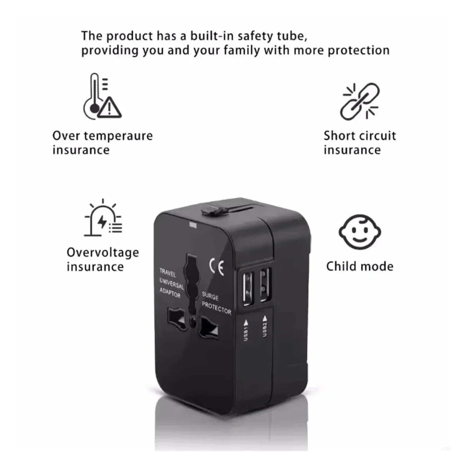 Adattatore CA da viaggio universale, presa EU/US/UK/AU con doppia USB(USB and Type c Ports)