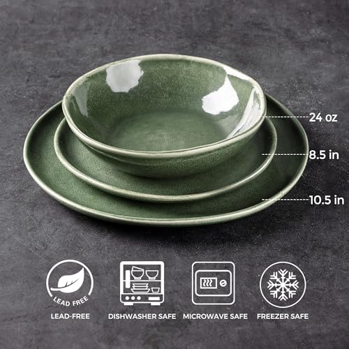 Image of AmorArc Ceramic Dinnerware Sets for 8, 24Pcs Plates and Bowls Sets Dishes | Stoneware Handmade Reactive Glaze Dinner Set, Highly Scratch Resistant | Dishwasher & Microwave Safe Dishware