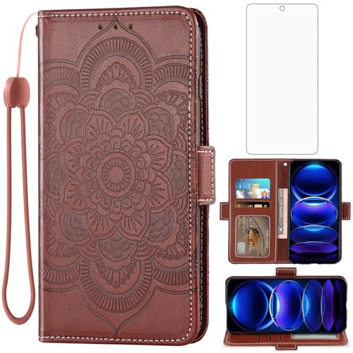 Étui Xiaomi Poco X5 Pro Asuwish en cuir avec porte-cartes et protection écran