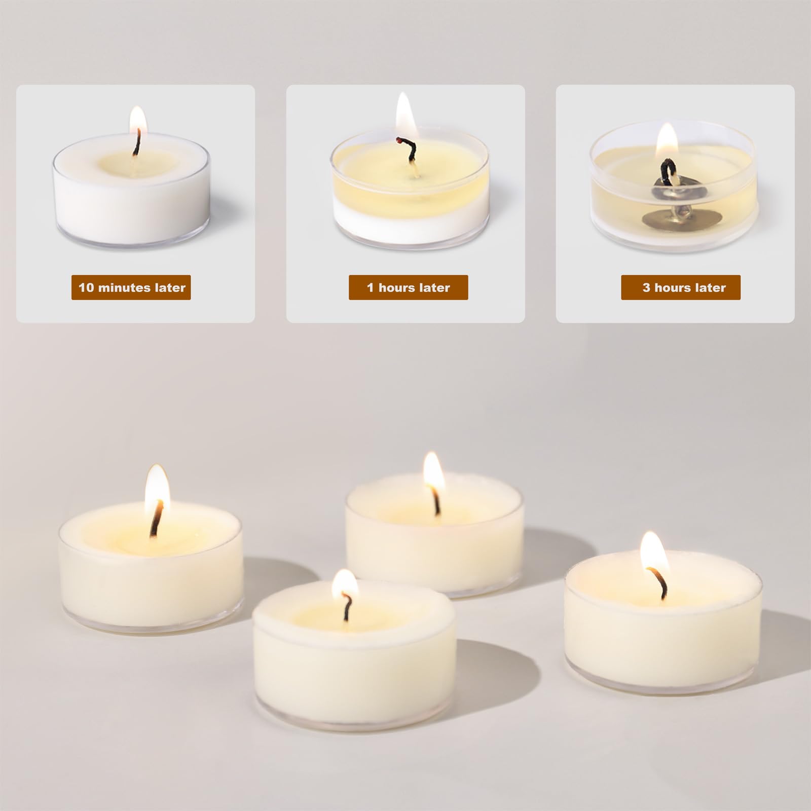 Lot de 25 bougies chauffe-plat naturelles et inodores en 100% cire de soja, durée de combustion de 4 heures, sans paraffine, non toxique, végétalienne, dans une tasse transparente