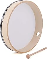 Vista 2 de Foraineam Tambor de mano de 10 pulgadas con baqueta de madera y marco de madera, tambor de ritmo musical, instrumento de percusión