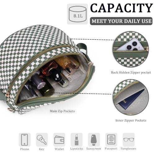 AMZFROG Checkered Woven Cross body Bum Bags for Women Trendy Casual Chest Bag Sling Bags Genuine Leather Fanny Packs Adjustable Strap Large Waist Bag for Outdoor Travel Green White — view 5