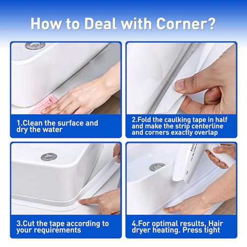 Image of White Caulk Tape Self Adhesive Waterproof,Bathroom Peel&Stick Caulking Tape