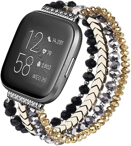 CAGOS Bracelet Compatible with Fitbit Versa 2 Bands/1/Lite/Special Edition for Women, Handmade Beaded Elastic Replacement Wristband for Fitbit Versa 2/1/Lite/Special Edition Smartwatch