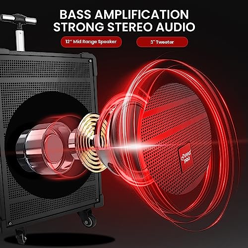 Pyle 12'' Portable Wireless Bluetooth Speaker System - Built-in Rechargeable Battery, Wireless Microphone, USB/Micro SD/FM - 80 Watt - FM Radio with Digital LED Display, PWMA1299A by Pyle - Image 2