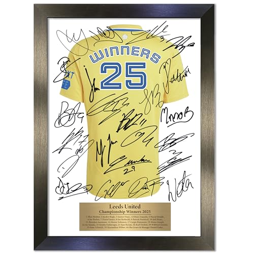 Leeds United Championship Winners 2025 Limited Lufc Edition Signed A3 Shirt Reproduction Autograph Poster Print Display (Frame Size 460 x 340mm) Display No164