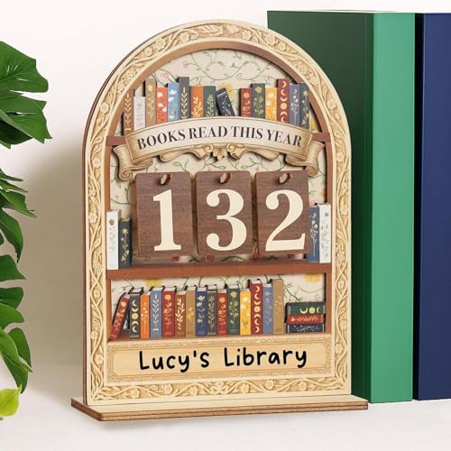 Rastreador de libros de madera con diseño estético para lectores 4