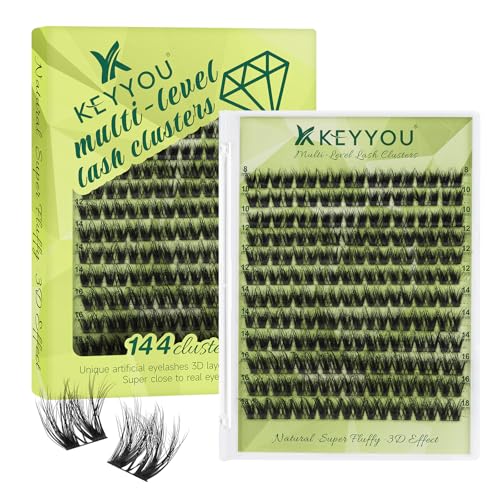 KEYYOU Lash Clusters 3D Effect Eyelash Clusters 108pcs D Curl PuffSilk V3D05 Wispy Lashes Cluster Lashes Natural Soft DIY Lash Extension at Home(PuffSilk V3D05-D-8-18MIX)