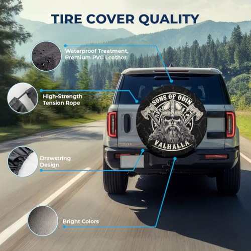 Image of GENANY Viking Warrior Shield Spare Tire Cover for RV Trailer, Waterproof, No Camera Hole, Size 17 Fits 31-33 Inch