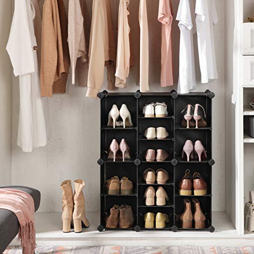 Songmics Shoe Rack, Interlocking Storage Organizer Unit, 20-Slot Rectangular Cube Storage With Hooks, Adjustable Shelves, Modular Cabinet, For Closet Entryway Hallway, Black Ulpc504B01 #TOP2