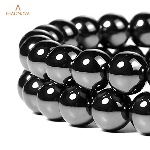 Image of BEADNOVA Natural Hematite Beads Natural Crystal Beads Stone Gemstone Round Loose Energy Healing with Crystal Stretch Cord for Jewelry Making (10mm, 36-38pcs)