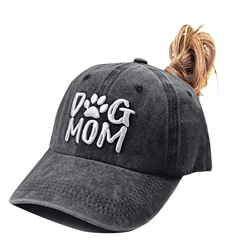 Manmesh Hatt Dog Mom Ponytail Baseball Cap Messy Bun Vintage Washed Distressed Twill Plain Hat For Women #TOP9