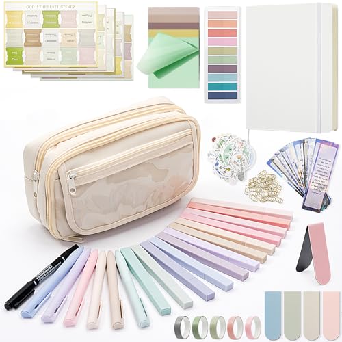 Vienrose Bible Journaling Kit, Bible Study Supplies, Book Annotation Kit, Bible Highlighters and Pens No Bleed, 75 Bible Tabs Notebook Christmas Christian Gifts, Bible Journaling Supplies for Women