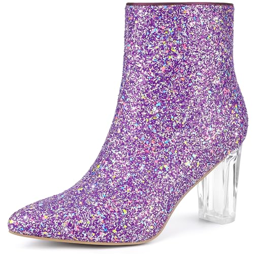 Bottines à paillettes au design exclusif Allegra K avec talon bloc transparent