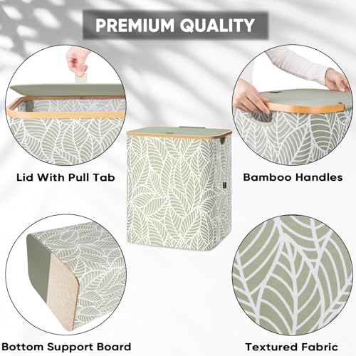Image of BALEINE Laundry Hamper with Lid, Tall Laundry Baskets with Bamboo Pull Handles, Large Laundry Bin with Internal Support (36 Gal /140L, Antique Foliage)
