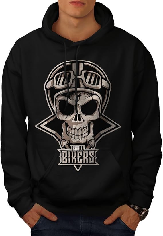 Skull Bikers Vintage Motorcycle Drawing Biker Pullover Hoodie