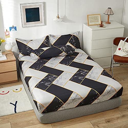 Jejeloiu Marble Bed Sheet Set Black White Geometric Fitted Set Grey Texture Bedding Queen Size 3 Piece Sheet Set 2 Pillowcases,Soft #TOP1