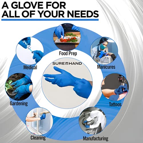 Sure Hand Disposable Nitrile Gloves - Latex-Free, Powder-Free, Non-Sterile Medical Gloves - Food Prep Rubber Gloves For Cleaning, Cooking Gloves, Blue Nitrile Gloves Medium, 100 Count #TOP2
