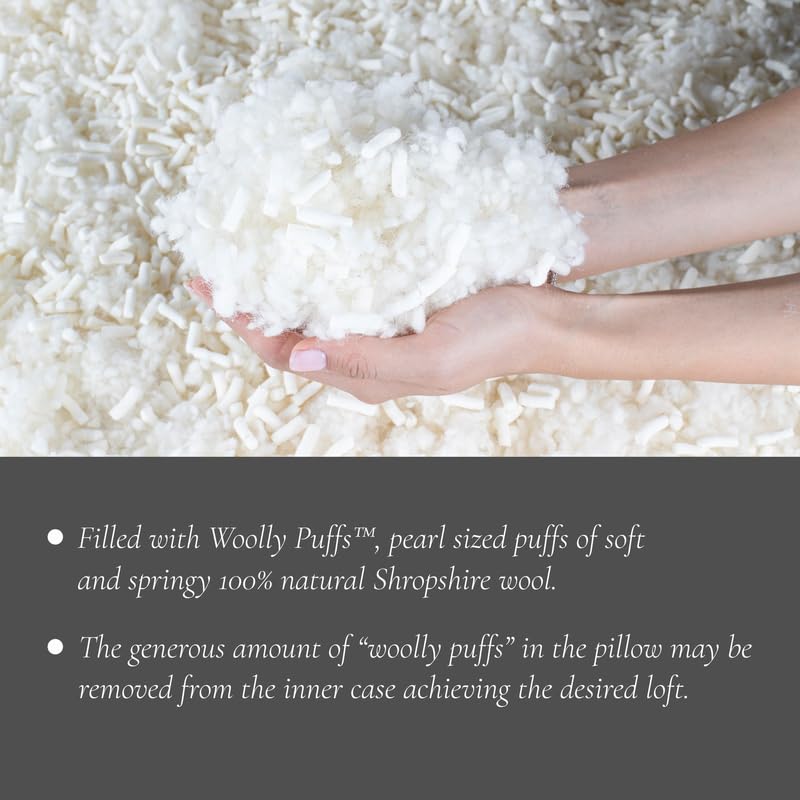 Sleep & Beyond MyWoolly Pillow – Adjustable 100% Natural Wool-Filled Bed Pillow with Washable Cotton Sateen Cover, Breathable & Temperature-Regulating for Superior Neck Support - Standard 20x26 Inches