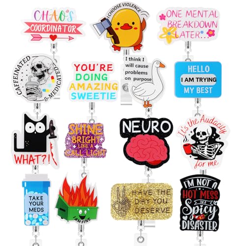 Supervitae 15 Pcs Funny Nurse Badge Reel Cute Retractable Name ID Clip Badge Holder for Doctor Medical Assistant Coworker Work Accessories Bulk Gifts (Funny Style)