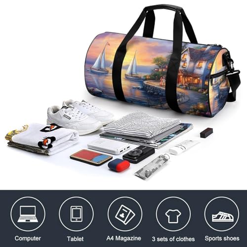 The Mediterranean Harbour Sports Gym Bag Travel Duffel Workout Bag with Adjustable Strap4
