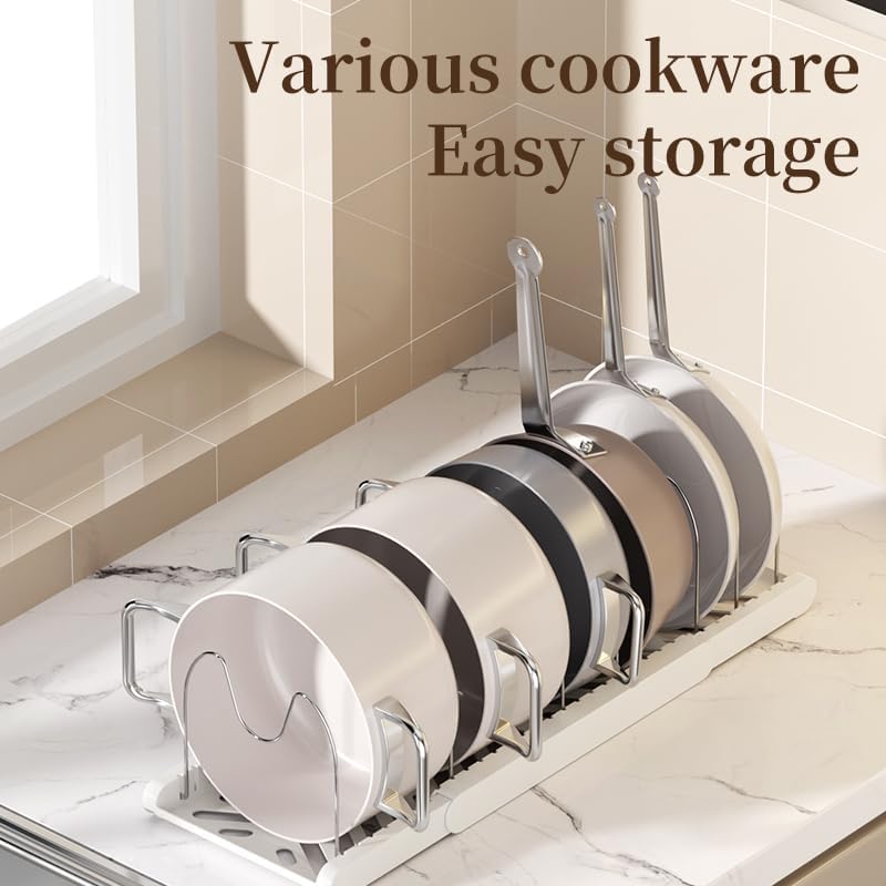 Pot Rack -Expandable Pan Organizer for Cabinet,Pot Lid Holder with 7 Adjustable Compartment for Kitchen Cabinet Cookware Baking Frying Rack,Apricot - Image 7